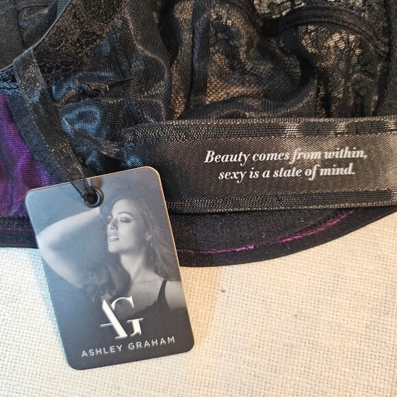 Ashley Graham Black & Purple Lace Bra - Size 38C - Picture 4 of 6